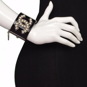 SOLD Authentic CHANEL Pearl & Black Resin CC Cuff